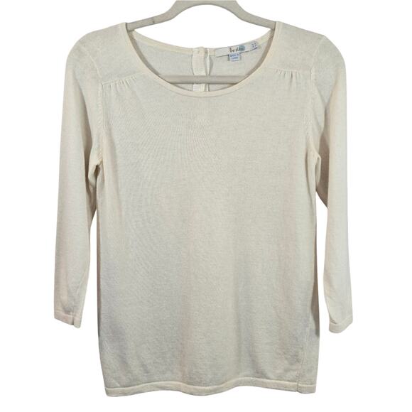 F Boden Cream Wool Cashmere Blend Sweater Top Size 4 3/4 Sleeve Button Back Soft - Picture 1 of 9